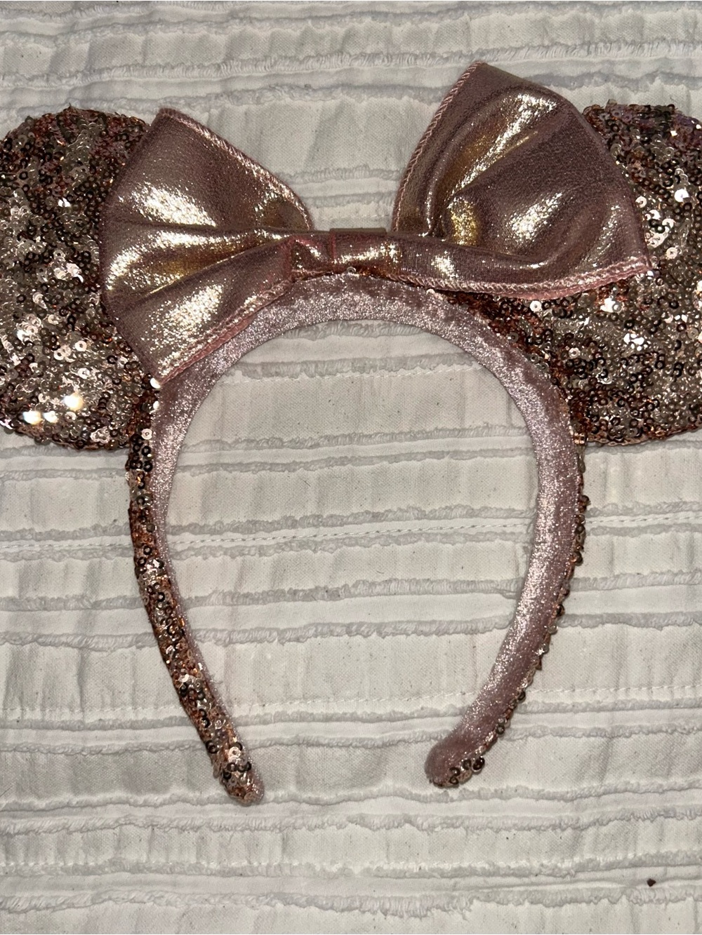 Women’s Sequin Mouse Ear Headband with Shiny Bow - Rose Gold